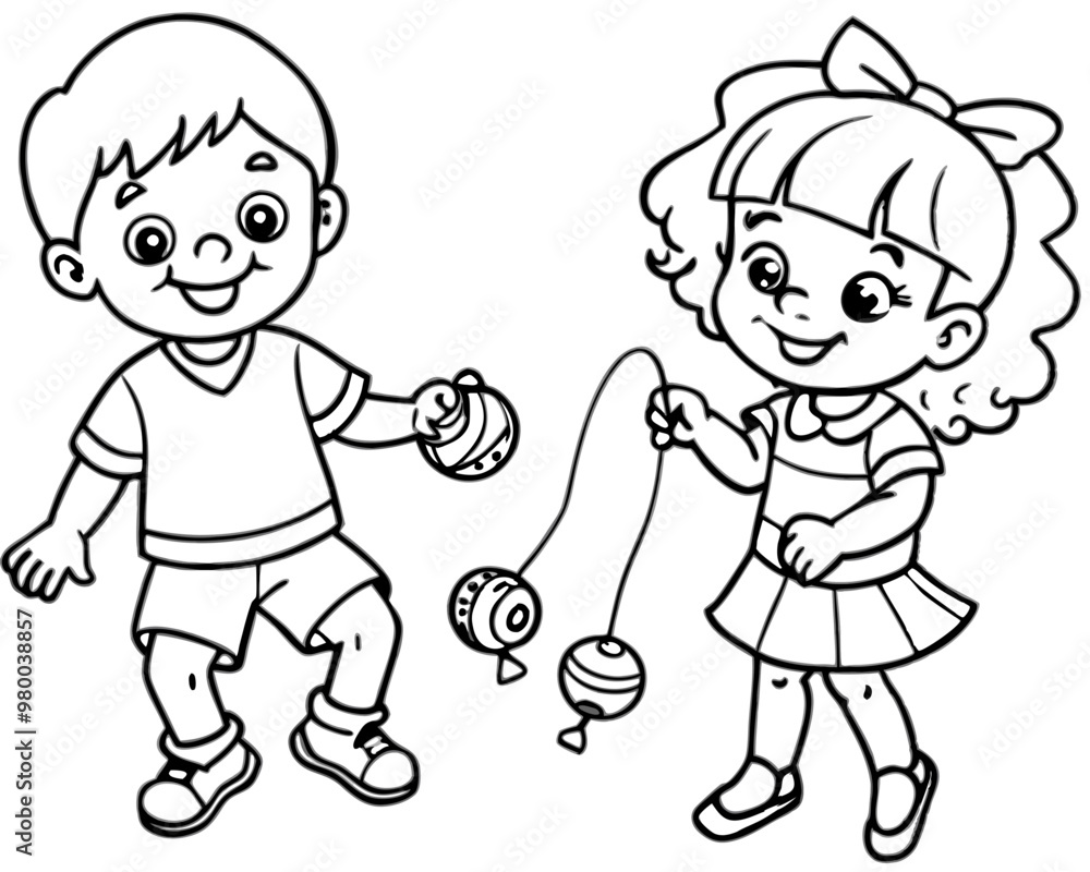 Two happy children cartoon playing stock illustration Two happy children cartoon playing stock illustration