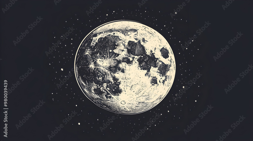 Naklejka premium Simple outline of a moon with craters.