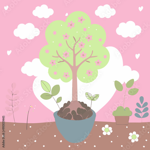 Miracle of healing love make bloom and brings spring and brings life to the desert stock illustration