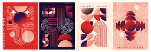 Set of Bauhaus modern posters. Flyers with minimalist geometric shapes and lines. Design elements for covers and banners. Abstract vector illustration collection isolated on white background
