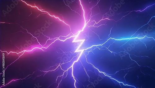 Abstract lightning bolt on a black background, showcasing a modern gradient design that evokes excitement and energy, Generative AI.