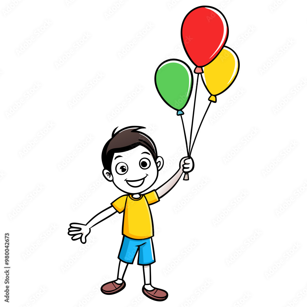 Happy boy with ballon on a white background. stock illustration Happy boy with ballon on a white background. stock illustration