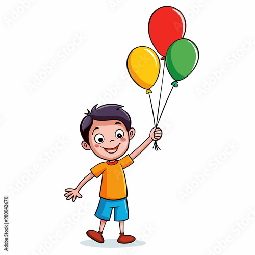Happy boy with ballon on a white background. stock illustration