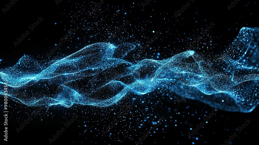 Blue light wave on black background with bubbles and stars Blue light wave on black background with bubbles and stars