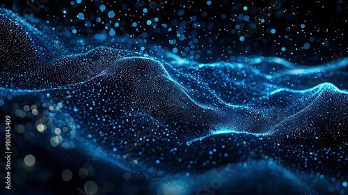  Blue light wave on black background with small dots