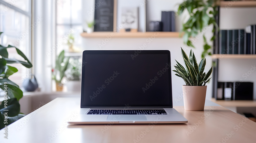 Laptop on a clean desk in a study room.
Laptop on a clean desk in a study room.