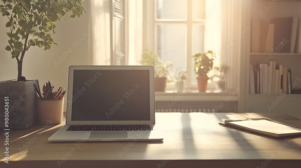 Laptop on a clean desk in a study room.
Laptop on a clean desk in a study room.