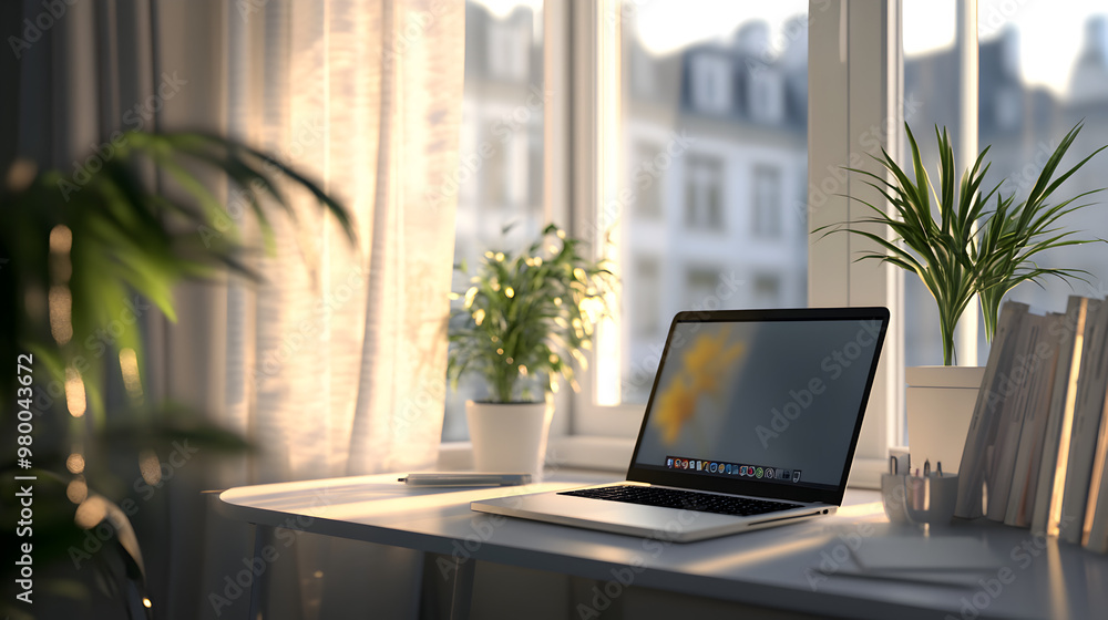 Laptop on a clean desk in a study room.
Laptop on a clean desk in a study room.