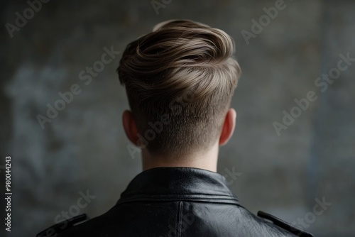 Portrait of a fashionable man with a modern stylish haircut. Back view men's haircut of a handsome man.