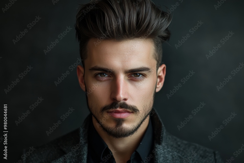 Portrait of a fashionable man with a modern stylish haircut. Front view men's haircut of a handsome man. Portrait of a fashionable man with a modern stylish haircut. Front view men's haircut of a handsome man.