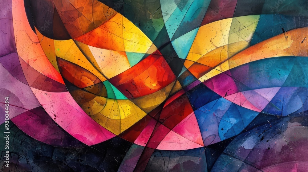 Fototapeta premium Captivating abstract composition featuring a dynamic arrangement of intersecting geometric shapes and bold vibrant colors