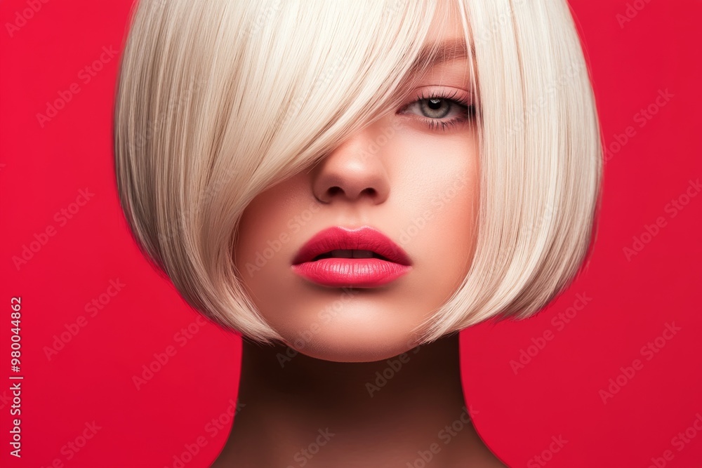 Portrait of a fashionable woman with a modern haircut. Front view of a beautiful woman's haircut. Portrait of a fashionable woman with a modern haircut. Front view of a beautiful woman's haircut.