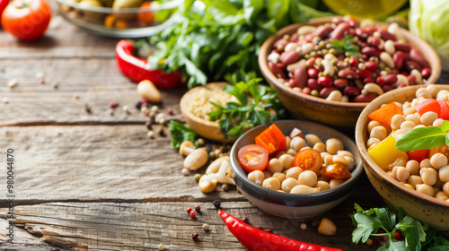 A close-up of hot Chinese cuisine on a wooden table, symbolizing healthy gut nutrition, with a softly blurred background and copy space for design.