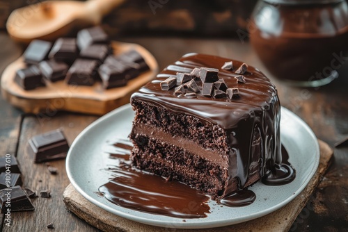 chocolate cake with warm dark chocolate sauce