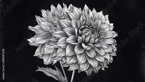 Dahlia Autumn flower design.Over black