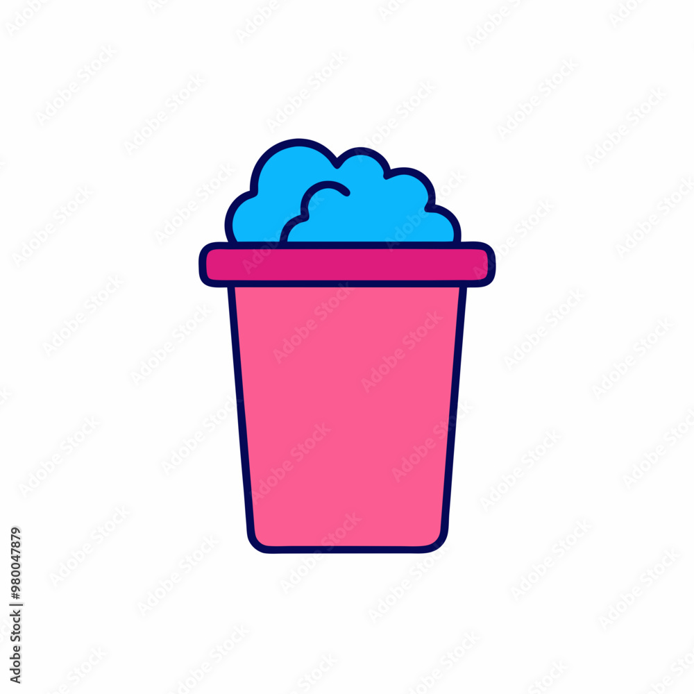 Filled outline Bucket with soap suds icon isolated on white background. Bowl with water. Washing clothes, cleaning equipment. Vector stock illustration Filled outline Bucket with soap suds icon isolated on white background. Bowl with water. Washing clothes, cleaning equipment. Vector stock illustration