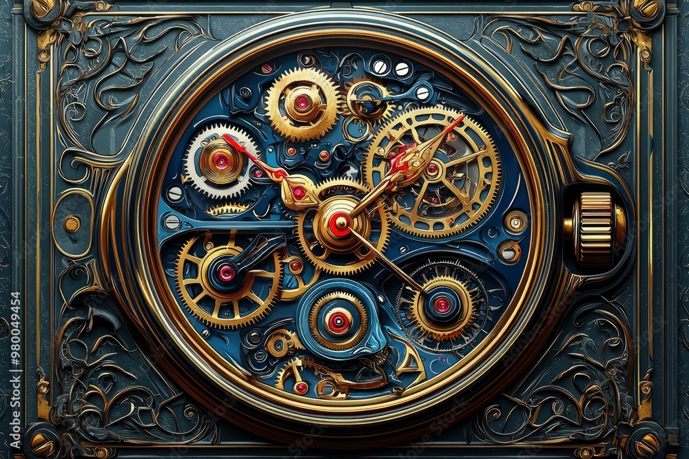Obraz premium Intricate Gold and Blue Clockwork Mechanism