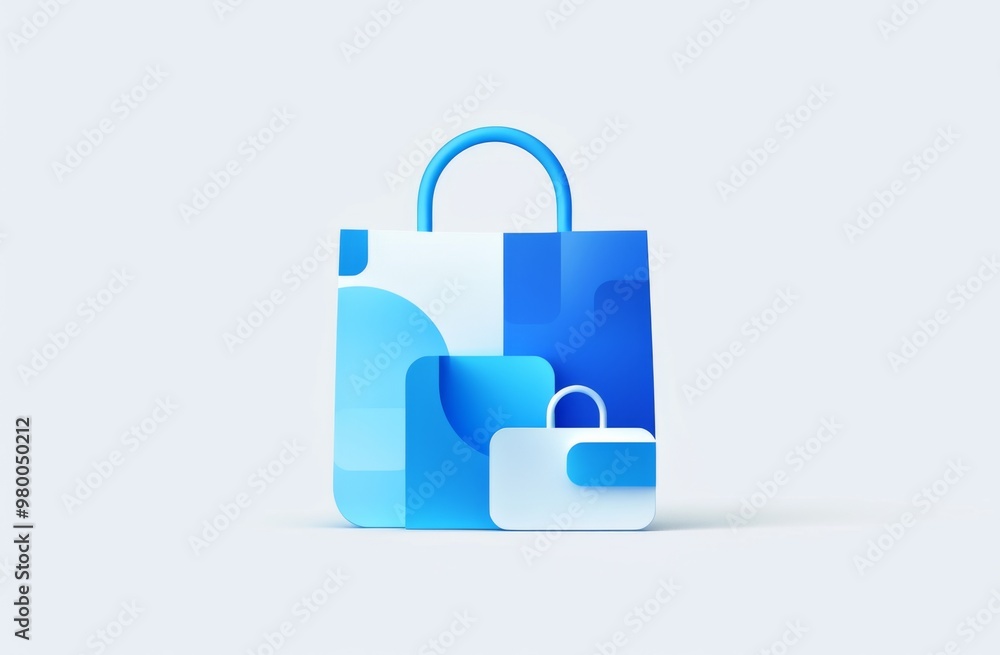 Logo Design Featuring a Shopping Bag Outline Icon. Blue and Gray Color Palette Logo Design Featuring a Shopping Bag Outline Icon. Blue and Gray Color Palette