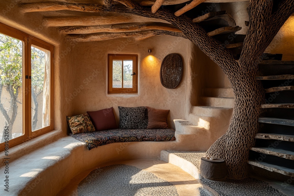 detailed shots of interior of a modern and artistic mud house ...