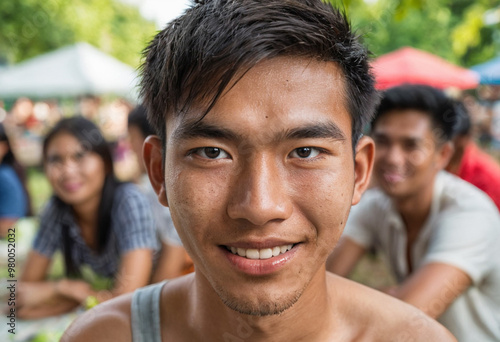 Close-up face, smiling, hap...