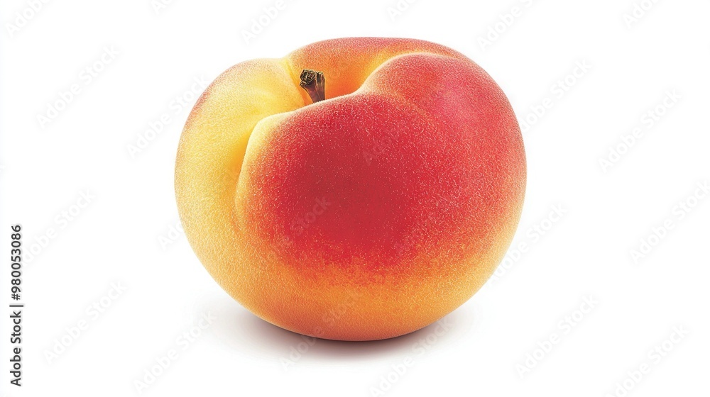 Close-up of Peach on White Background with Reflection Close-up of Peach on White Background with Reflection