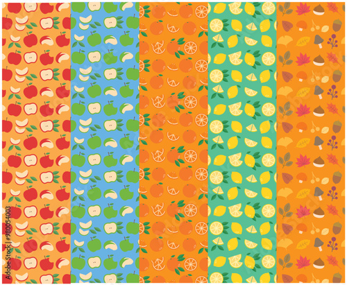 秋と果物のシームレス素材セット