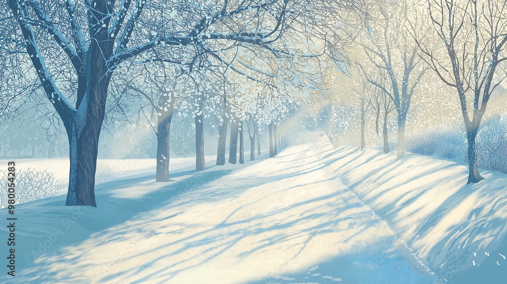 Obraz premium Snowy Path Through a Winter Forest