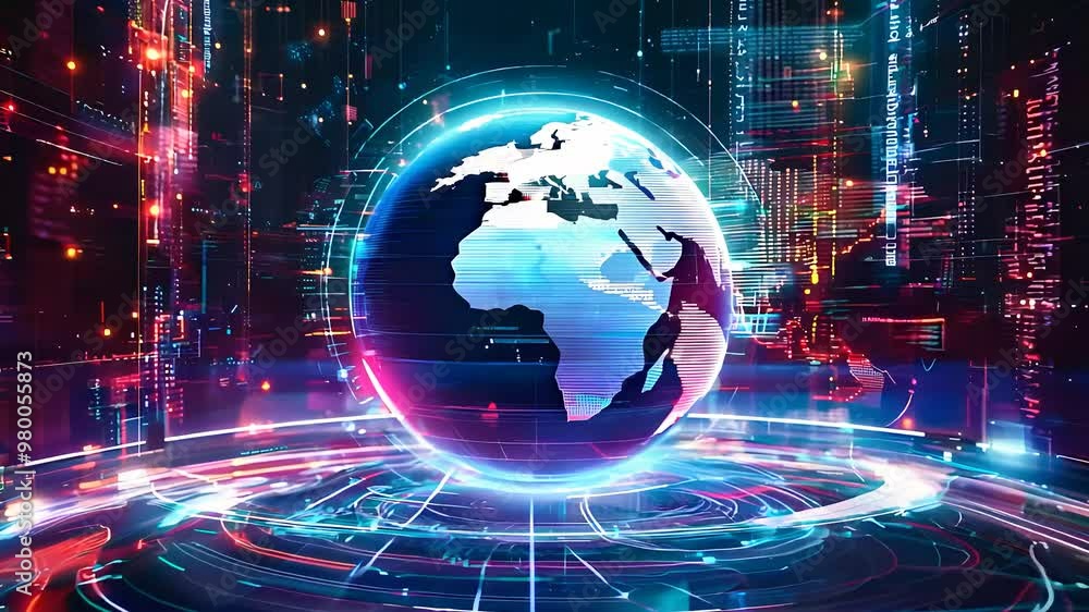 Futuristic glowing globe with digital connections representing global technology and data exchange in a cyber environment Futuristic glowing globe with digital connections representing global technology and data exchange in a cyber environment