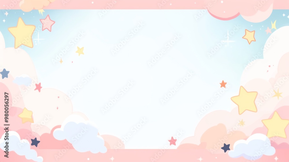 Dreamy Background with Cute Stars and Clouds Frame. Soft and Whimsical Design for Charming and Enchanting Scenes. Dreamy Background with Cute Stars and Clouds Frame. Soft and Whimsical Design for Charming and Enchanting Scenes.