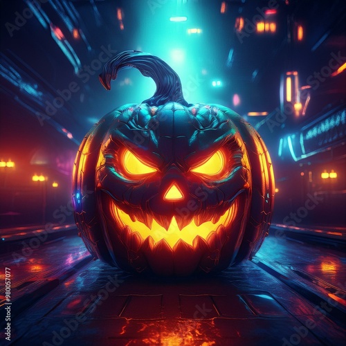 Wallpaper Mural Jack o' lantern. Halloween. Cyberpunk.  Torontodigital.ca