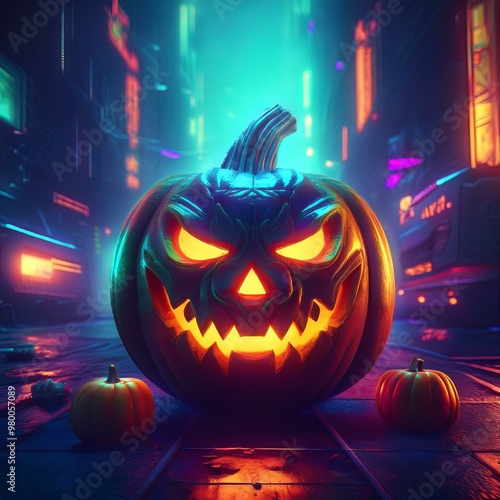 Wallpaper Mural Jack o' lantern. Halloween. Cyberpunk.  Torontodigital.ca