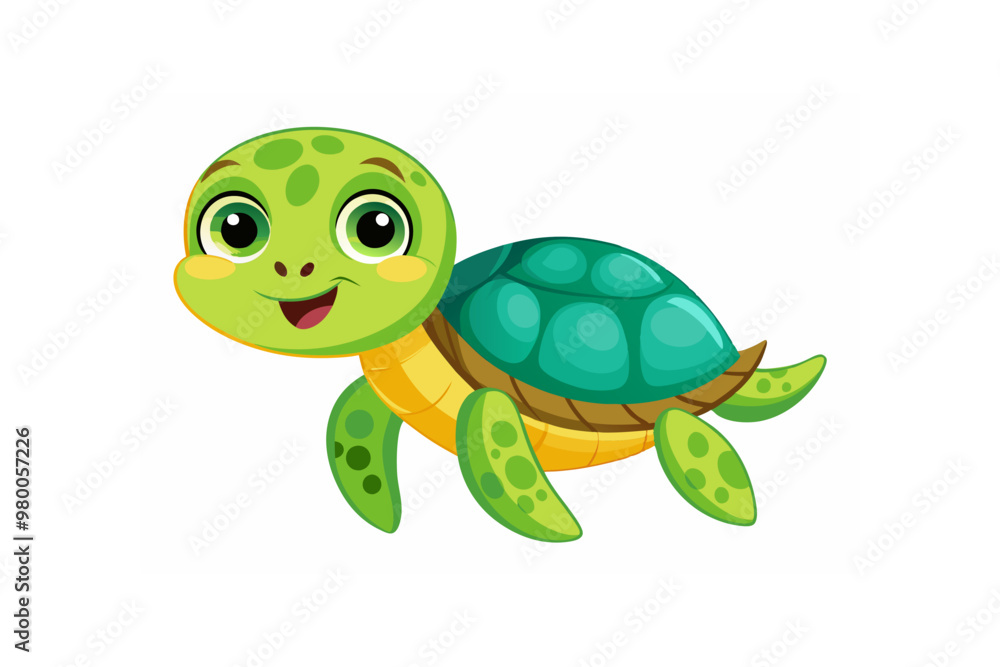 Fototapeta premium Adorable Vector Illustration: Cute Turtle Swimming Icon in Flat Cartoon Style for Perfect Posters, Cards, and Decor Prints