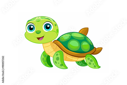 Adorable Vector Illustration: Cute Turtle Swimming Icon in Flat Cartoon Style for Perfect Posters, Cards, and Decor Prints