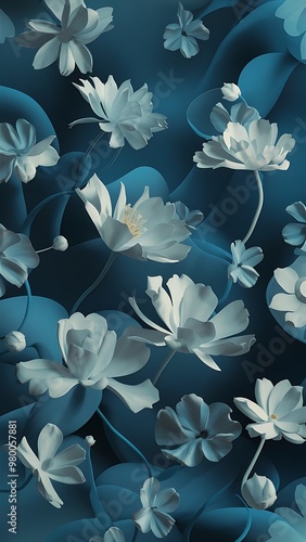Blue background with white flowers