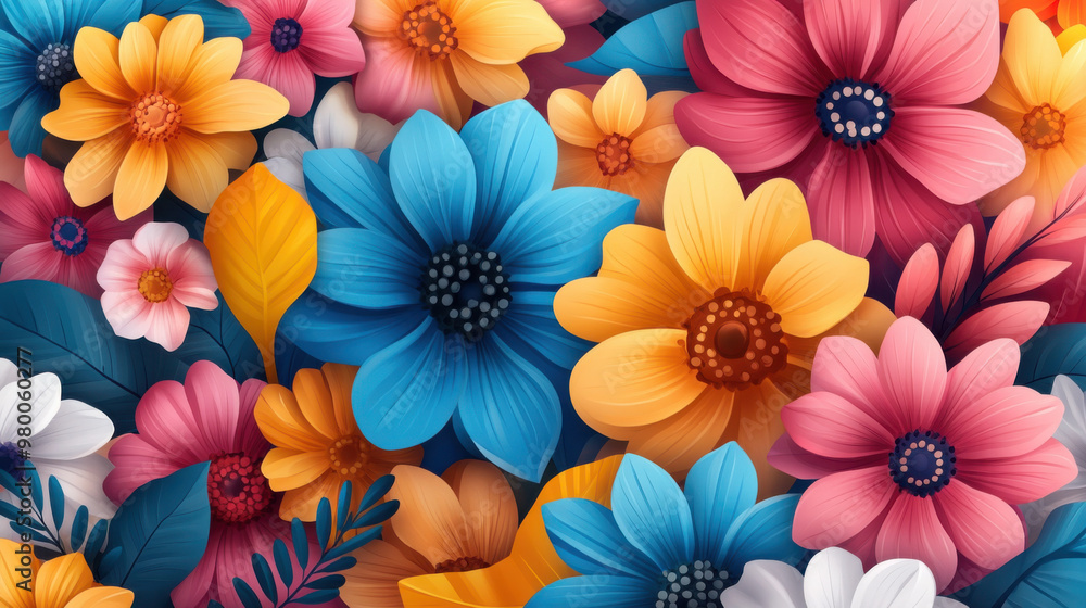 Close-up view of various colorful flowers in full bloom, highlighting the vibrant petals and intricate details. Close-up view of various colorful flowers in full bloom, highlighting the vibrant petals and intricate details.