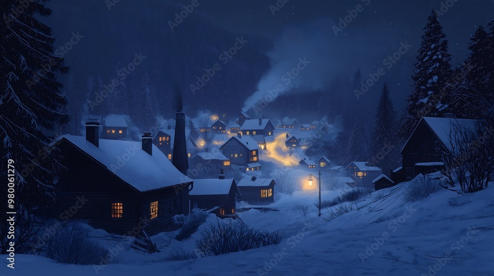 Cozy Snow Covered Village at Night Cozy Snow Covered Village at Night