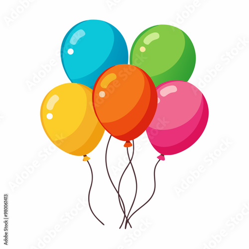 Balloons Bunch Set - Cartoon Flat Style. Isolated on White. Vector stock illustration