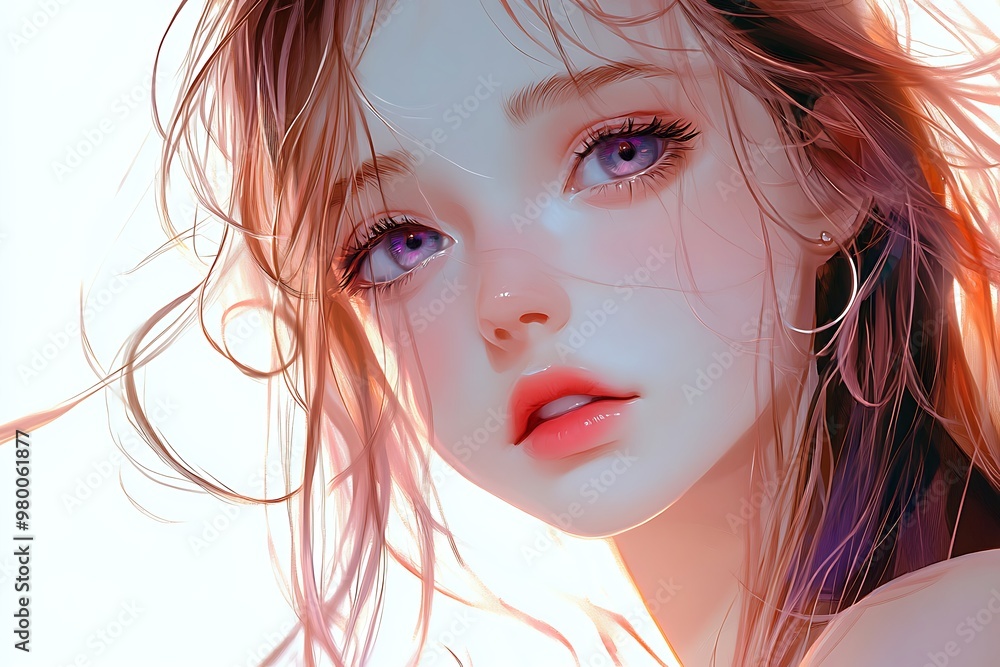 Anime girl portrait with pink hair and purple eyes. Digital art illustration for social media, phone wallpaper, or print. Anime girl portrait with pink hair and purple eyes. Digital art illustration for social media, phone wallpaper, or print.