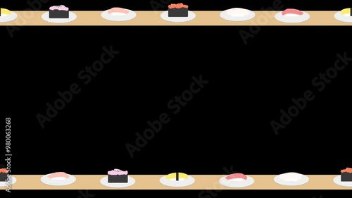 回転寿司のイラスト動画（背景透過）