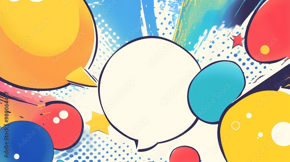 Colorful Abstract Art with Speech Bubble and Geometric Shapes Colorful Abstract Art with Speech Bubble and Geometric Shapes