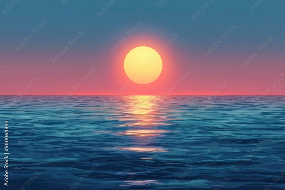 Sunset over a Calm Ocean with a Silhouetted Sun Sunset over a Calm Ocean with a Silhouetted Sun