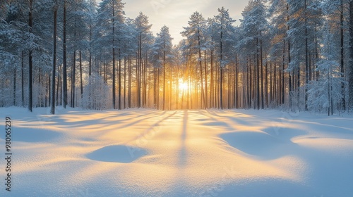 Snowy Forest Sunset