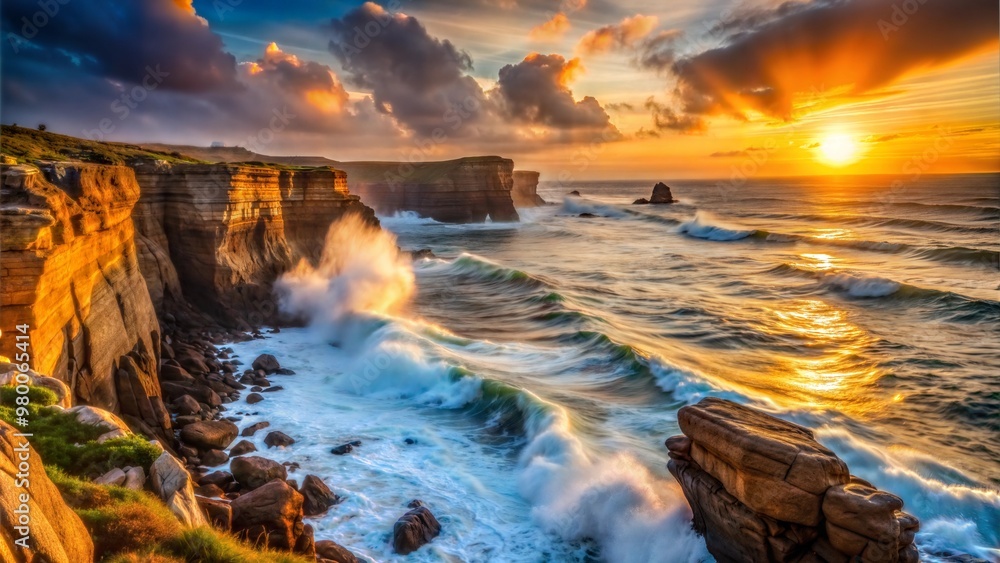 Fototapeta premium Capture the beauty of a rugged coastline at sunset