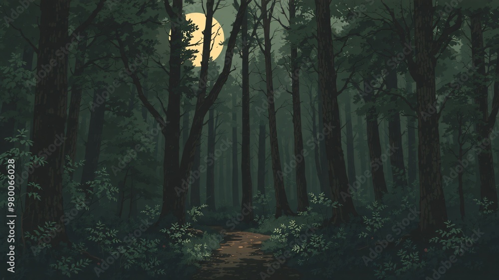 Obraz premium dark forest minimalist illustration eerie scary background