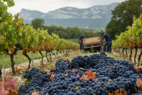 Harvest of red grapes for wine in Cotes du Rhone France