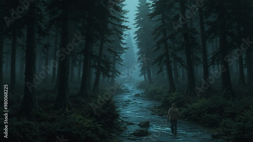 dark forest minimalist illustration eerie scary background