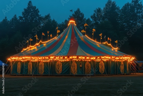 Illuminated nighttime circus tent