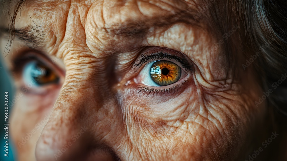 A close-up of an elderly woman, her face full of deep wrinkles, each wrinkle symbolizing a story from her past, warm eyes filled with wisdom A close-up of an elderly woman, her face full of deep wrinkles, each wrinkle symbolizing a story from her past, warm eyes filled with wisdom