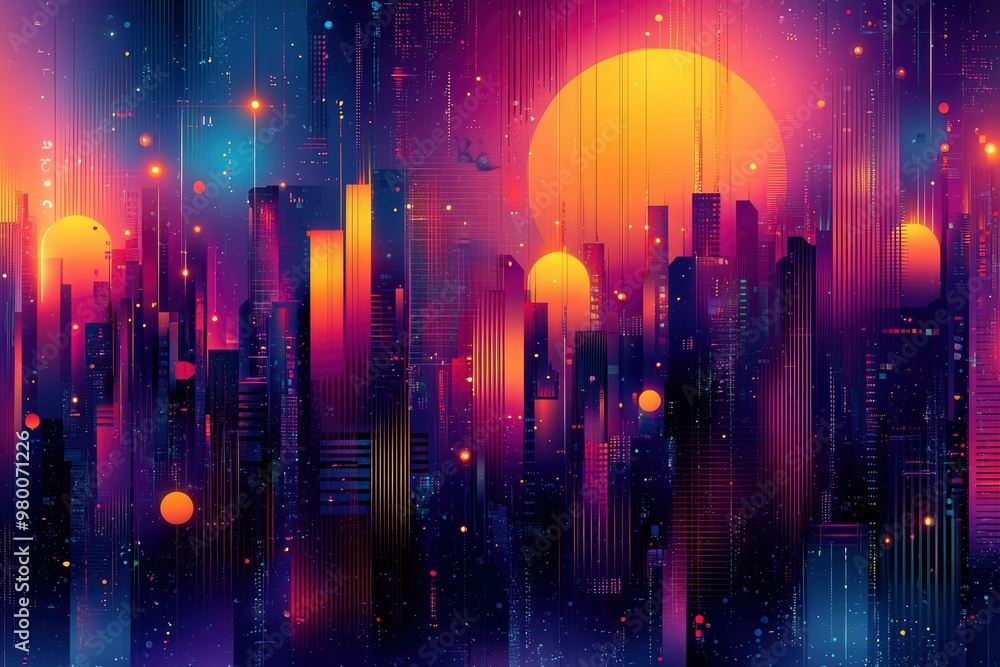 Futuristic Cityscape with Glowing Lights and Neon Signs Futuristic Cityscape with Glowing Lights and Neon Signs
