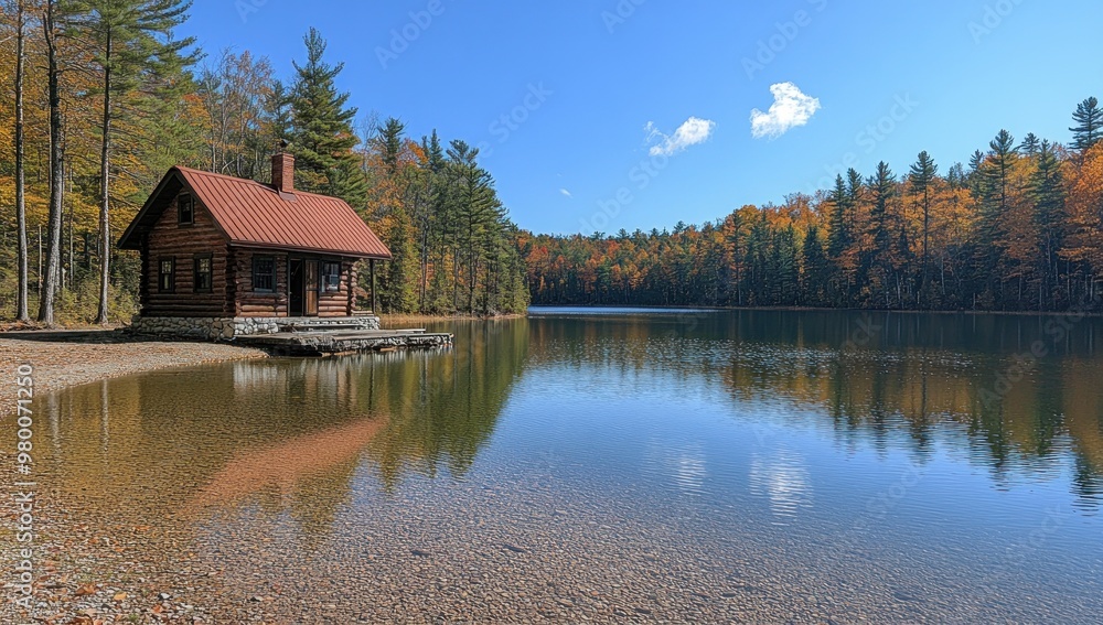 Obraz premium Cabin on a Tranquil Lake